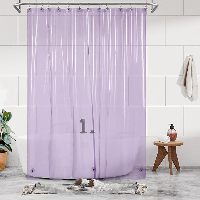 Barossa Design Extra Long Shower Curtain Liner with 3 Magnets - 72" x 84" XL, Waterproof PEVA Lightweight Shower Liner for Bathroom, PVC Free, Metal Grommets - Clear Lavender, 72x84