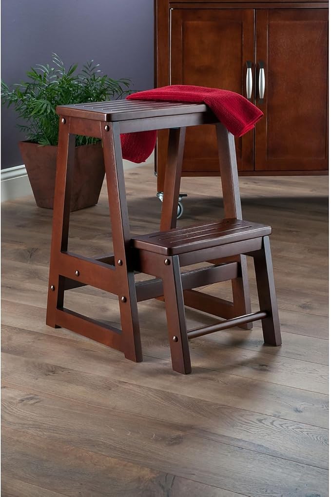Winsome Beech Wood Double Step Stool, Antique Walnut (94022)