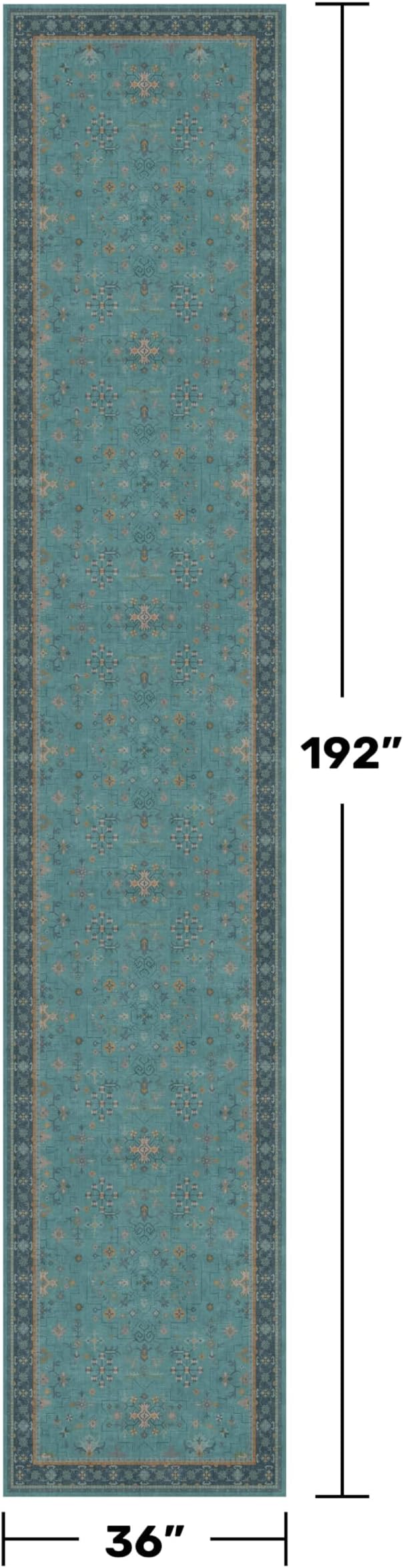 Hazo Haus Washable 3x16 Extra Long Hallway Runner Rug, Boho Aqua Blue Large Kitchen Floor Rug Indoor, Non-Slip Stain & Fade Resistant, Vintage Unique Teal Floral Décor