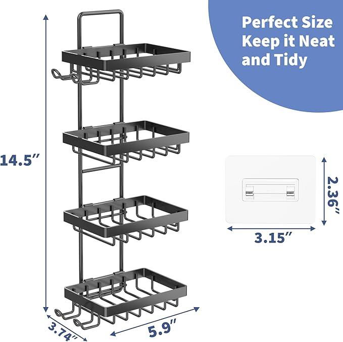 Moforoco 4 Tier Soap Bar Holder for Shower, No Drilling, 304 Stainless Steel, Wall Mounted Soap Holder with 4 Hooks and Razor Holder, Shower Rack Soap Tray Bar Soap for Bathroom Accessories Organizer