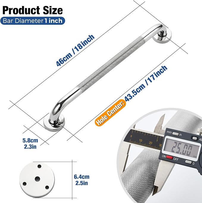 Grab Bars for Shower 2 Pack 18-Inch, Stainless Steel Anti-Slip Safety Shower Handle for Elderly Bathroom Wall Support Handicap Handicap Grab Bars for Seniors, Polished Nickel