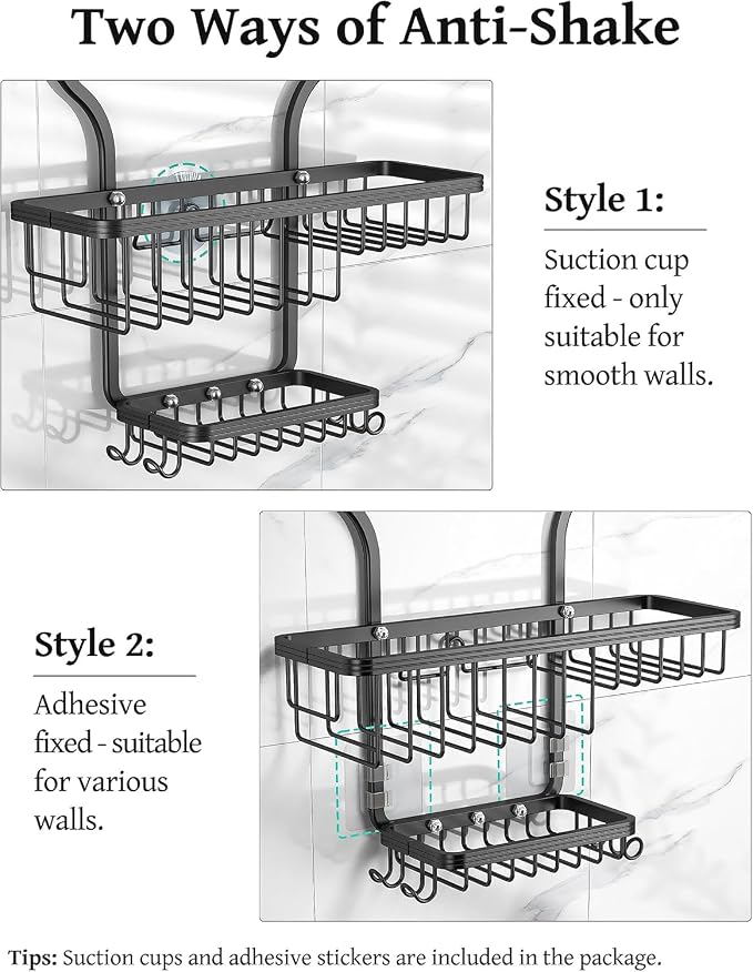YASONIC Never Rust Shower Caddy Hanging, Aluminum Shower Racks for Inside Shower, 3-Tier Shower Organizer Hanging Over Shower Head with Hooks and Soap Holder, Black