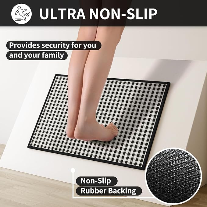 YDKGL Kitchen Mat Kitchen Rugs Sets of 2 PCS Non Slip Washable, Super Absorbent Soft Braided Kitchen Mats for Floor, Rubber Backing Comfort Standing Kitchen Sink Mat Runner Rug, Black 17"x30"+17"x47"