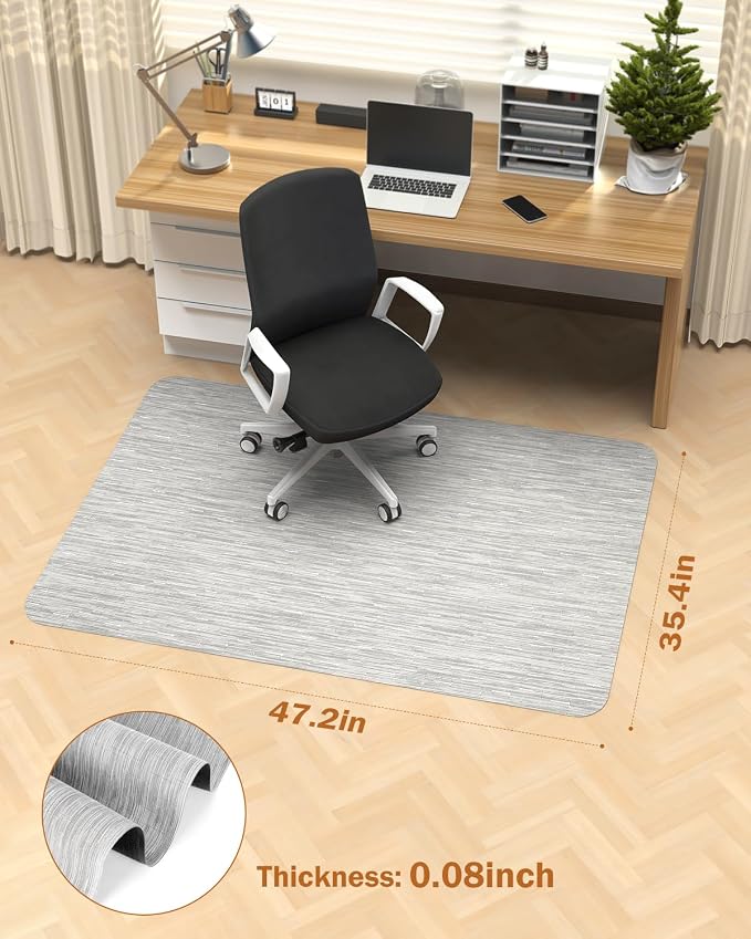 Blvornl Office Chair Mat for Hardwood Floor, 35.4"*47.2" Desk Computer Chair Mat for Hard Wood, Large Anti-Slip Hard Floor Protector, PVC Mat Desk Rug for Office and Home Silver Grey
