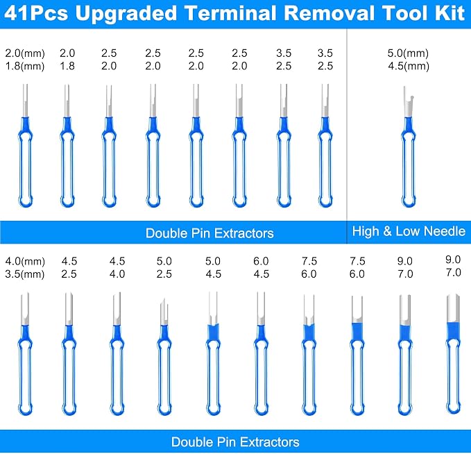Terminal Removal Tool Kit 41 Pcs Depinning Tool Electrical Connector Pin Removal Tool Kit Pin Extractor Tool Set Wire Terminal Release Tool for Automotive Car Household Devices - Blue