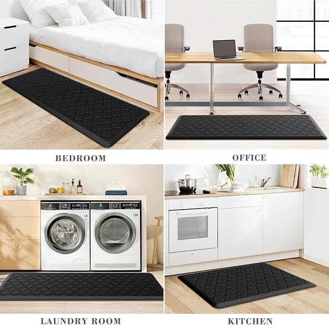 Kitchen Mat [2 PCS] Cushioned Anti-Fatigue Floor Mat Water Resistant Non-Skid Kitchen Mats and Rugs Ergonomic Comfort Foam Kitchen Rugs Standing Mat for Floor Office Sink (Black,20"x30"+20"x47")
