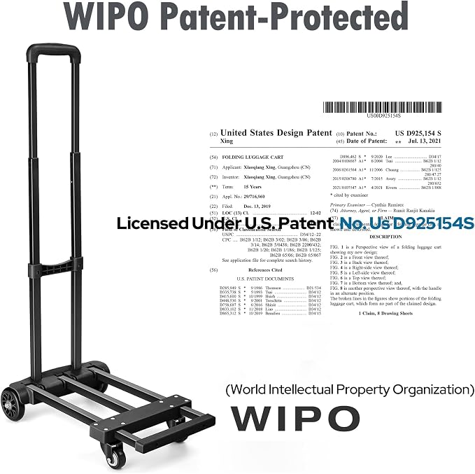 KEDSUM Folding Luggage Cart for Travel & Airport, 290lbs Foldable Hand Truck with Expandable Baseplate, Lightweight Portable Dolly 4 Wheels, Collapsible Small Dolly for Easy Moving & Storage