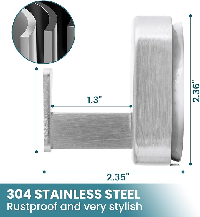 TAILI 304 Stainless Steel Bathroom Suction Hooks for Towel, Bathrobe, Loofah, Patented Strong Suction Cup Holder, No Damage Hanging Glass Shower Wall Hook, Hold Up to 11 Lbs, 2 Pack, Silver