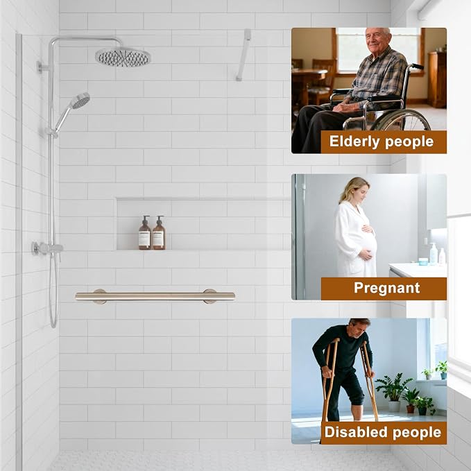 Handicap Grab Bars, Straight 2 Pack 24 Inch Shower Grab Bar for Seniors, 304 Stainless Steel ADA Grab Bars for Bathtubs and Showers, Safety Shower Handles for Elderly, Disabled (Polished Chrome)