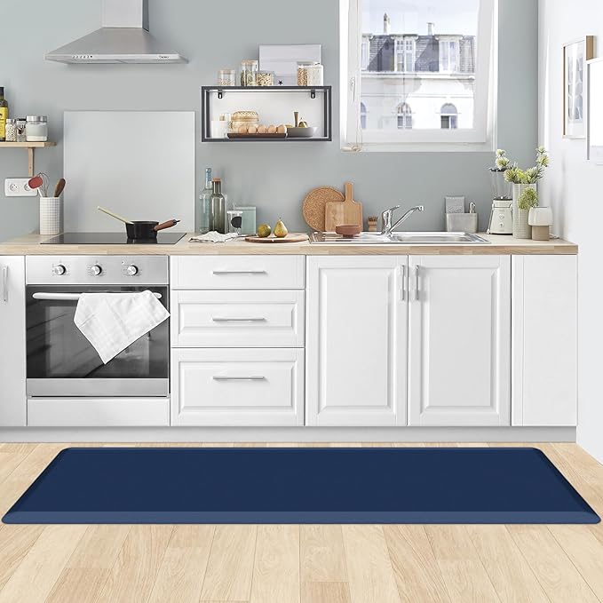 KitchenClouds Kitchen Mat Cushioned Anti Fatigue Kitchen Rug 17.3"x60" Water Resistant Non Slip Kitchen Rugs and Mats Standing Desk Mat Comfort Floor Mats for Kitchen House Sink Office (Blue)