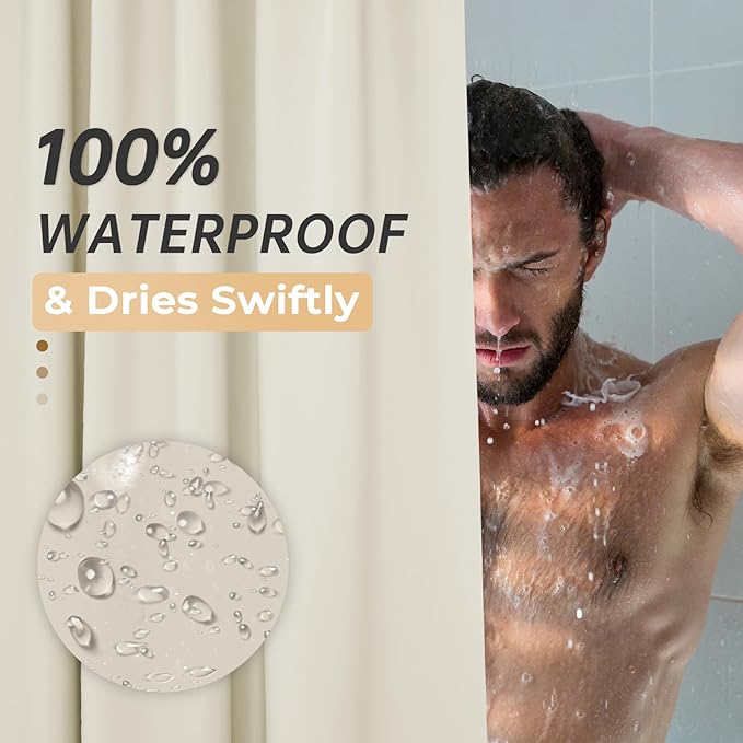 AmazerBath Stall Shower Curtain 36x72, Beige Shower Curtain Plastic, Small Shower Curtain Liner Cream Heavy Duty Thick PEVA, Walk in Shower Liner with 2 Weighted Stones and 6 Grommet Holes