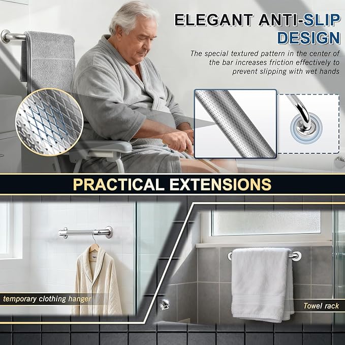 supregear Grab Bars for Bathtubs and Showers, Anti Slip Bathroom Grab Bars for Seniors, 304 Stainless Steel Safety Shower Handle, Toilet Handicap Elderly Assist Bathroom Wall Handle, 14 inch