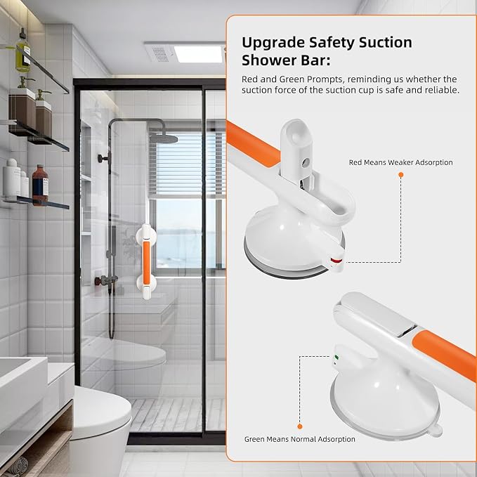 Grab Bar for Bathtubs and Showers, Zynuhmo 12'' Suction Safety Grab Bar with 1PCS Bath Ball Suction Cup Shower Handles No Drilling Handrails for Seniors Elderly Kids Bathroom Assist Support(Orange)