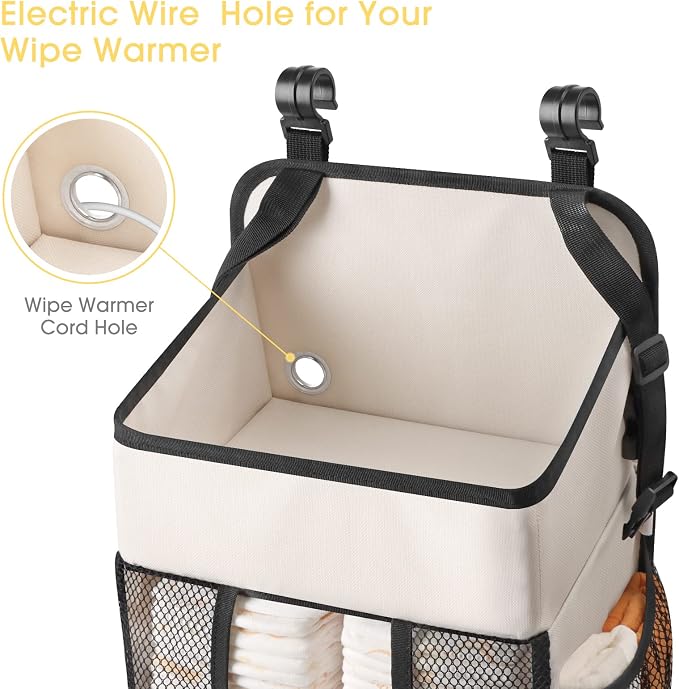 Maliton Hanging Diaper Organizer - Caddy for Changing Table, Crib, Pack n' Play - Stacker Holds 52+ Diapers - Nursery Organizer & Baby Shower Gifts - Beige