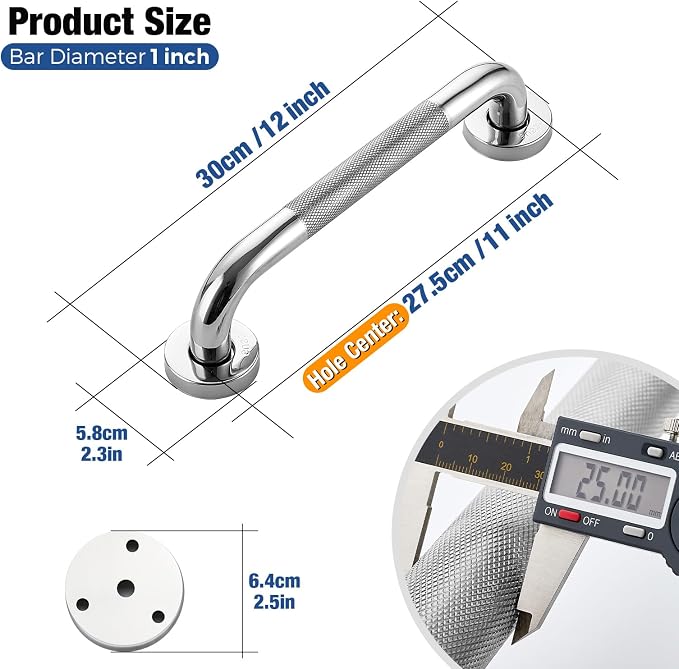 Grab Bars for Shower 2 Pack 12-Inch, Stainless Steel Anti-Slip Safety Shower Handle for Elderly Bathroom Wall Support Handicap Handicap Grab Bars for Seniors, Polished Nickel