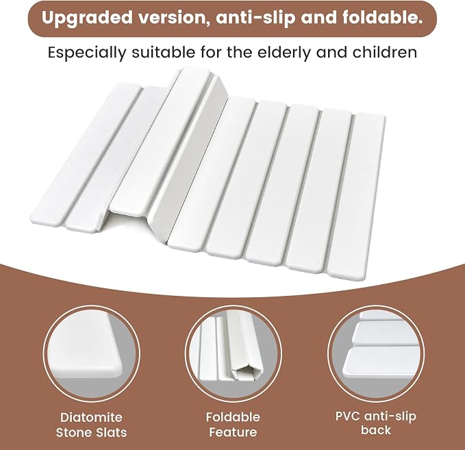 Super Anti-Slip Strong Absorbent Diatomite Pad, Stone Bath Mat 23.6 x 15.5 inches Quick-Dry Pad, Foldable and Easy to Store Bathroom Stone Bath Mat, Suitable for Bathroom, Easy to Clean