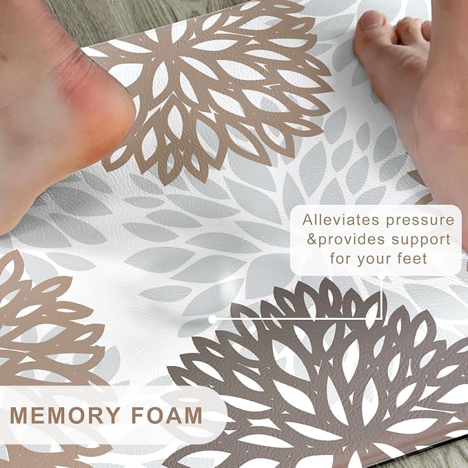 Cushioned Anti-Fatigue Kitchen Mats for Floor – Non-Slip Waterproof Memory Foam Runner, Extra Wide & Long, Comfortable Standing Mat for Kitchen, Sink, Office, Laundry, Brown Gray