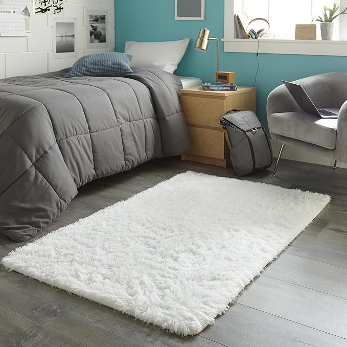 Ophanie White Rugs for Bedroom Fluffy, Girls Kids Baby Shaggy Shag Fuzzy Soft Carpet, 3x5 Small Plush Bedside Area Rug, Indoor Floor Room Carpets for Teen Dorm Home Decor Aesthetic, Nursery