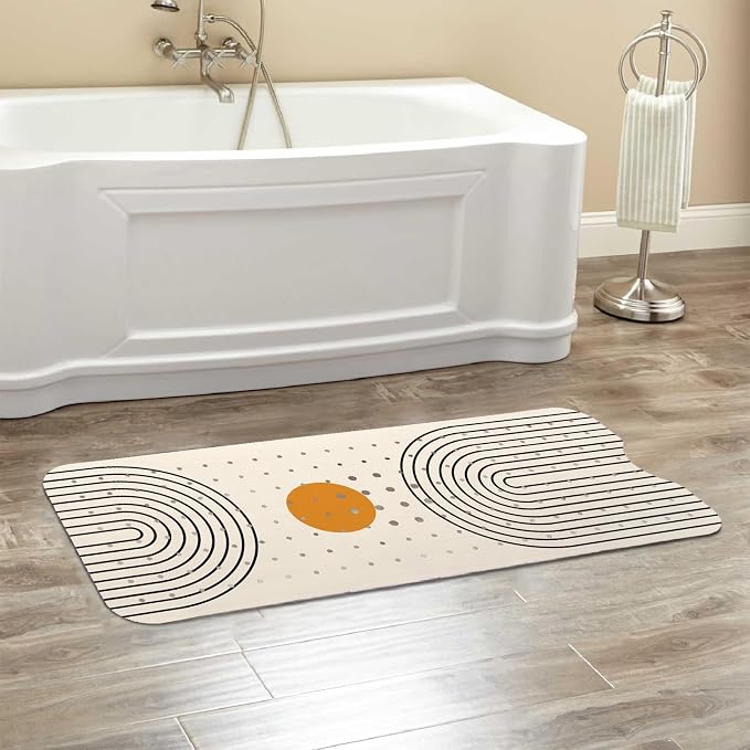 Rainbow Bathtub Mat Non Slip, Baby Bath Mat for Tub Rubber Tub Mat, Kids Bath Mats for Bathroom Modern Geometric Anti Slip Shower Mat with Suction and Drain Holes Machine Washable, 40″X16″