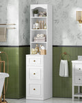 67" Tall Bathroom Storage Cabinet with 4 Open Shelves, Drawer & Cabinet, L-Shaped Narrow Bathroom Storage Cabinet with Adjustable Shelf, Bathroom Storage Cabinet for Bathroom, Living Room, White