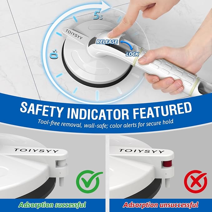 Grab Bars for Bathtubs & Showers 2 Pack, 265lbs Shower Grab Bars for Seniors with Safety Indicator, Night Glow, 15 Inch No-Drilling Heavy Duty Shower Handles for Elderly Suction
