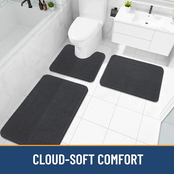 Arotive Bathroom Rugs 36" x 24", Ultra Soft Absorbent Chenille Bath Rugs, Non-Slip Rubber Backing, Machine Washable Bath Mats for Bathroom Floor, Tub and Shower, Home Decor Accessories, Dark Grey