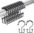 Amazer Black Shower Curtain Hooks, Shower Curtain Hooks Rust Proof 12 Pcs Stainless Steel Shower Hooks for Shower Curtain, Double Shower Curtain Hooks for Bathroom Shower Rods Curtain