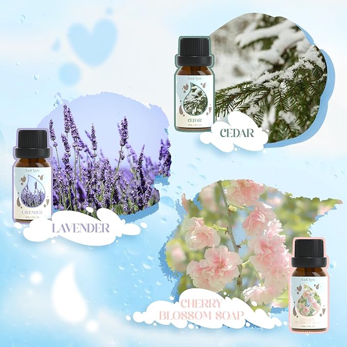 Soulorigin Laundry Fragrance Oils Set, Essential Oil for Diffuser, Aromatherapy Gift, Clean Scent Diffuser Oil, Use with Wool Dryer Balls,Chamomile, Fresh Cotton, Sage, Cedar, Lavender, Cherry Soap