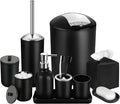 Black Bathroom Accessories Set, 10Pcs Bathroom Accessory Set with Trash Can, Soap Dispenser and Toothbrush Holder, Soap Dish, Cotton Ball & Qtip Holder, Toilet Brush Holder, Tissue Box Cover