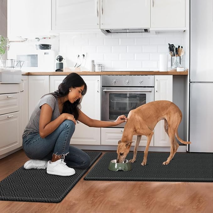 Mattitude Kitchen Mat 2PCS Kitchen Rugs Cushioned Anti-Fatigue Rug Waterproof Standing Desk Mat Kitchen Mats for Floor Kitchen Rug Set for Kitchen, Sink, Office 17.3"×30"+17.3"×59"-0.47inch Black