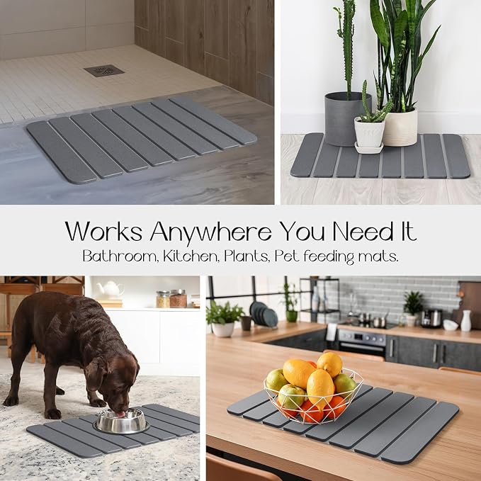 Diatomaceous Earth Stone Bath Mat Non-Slip, Foldable Stone Bath Mats for Bathroom Quick Dry, Super Absorbent Diatomaceous Earth Mats 24 x 16 Inch Quick Drying, Eco-Friendly Easy to Clean - Grey 1Pack