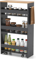 Giantex 4 Tier Rolling Slim Storage Cart, 8" Narrow Slide Out Kitchen Cart w/Handle & Open Shelves, Space-Saving Compact Mobile Utility Trolley for Small Space Laundry Room (Grey & Natural)