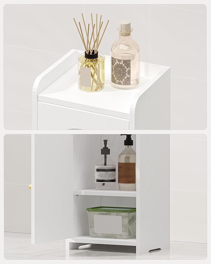 Hzuaneri Bathroom Storage Cabinet, Small Corner Floor Cabinet with 2 Doors and Adjustable Shelf, Narrow Toilet Paper Cabinets, Bathroom Organizer for Small Spaces, 7.9" D x 9.8" W x 29.5" H White