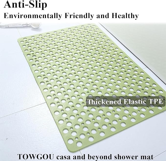 Casa and Beyond Shower Mat, Non Slip Bath Mat and Shower Mat with Suction Cups and Drain Holes, Easy to Clean Soft Machine (Pink,27.6" x 27.6" (Rectangular))