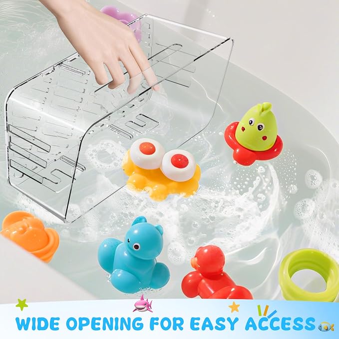 Lysam Bath Toy Storage 4 Packs, Large Bath Toy Holder with 3 Compartment, Quick Dry Bathtub Toy Organizer, Bath Tub Toy Net, Shower Toy Basket & Bin, Bathroom Accessories for Baby,Toddler,Kids（Clear）