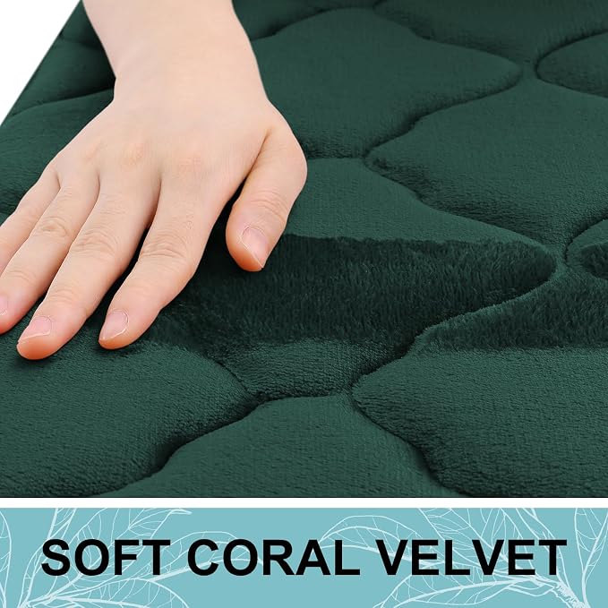 OLANLY Memory Foam Bath Mat Rug 30x20, Ultra Soft and Absorbent Bathroom Rugs, Non-Slip, Comfortable, Machine Washable Bath Carpet for Bathroom Floor, Tub Shower and Home Decor Accessories, Dark Green