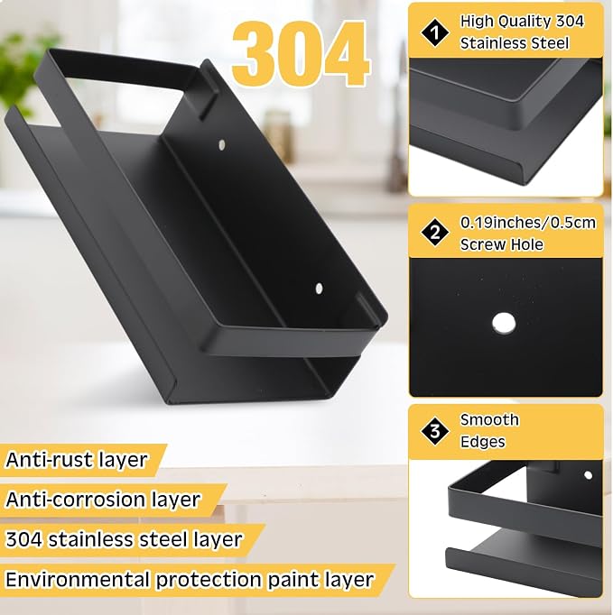 Lallisa 2 Pieces Stainless Steel Shelf Bathroom Shower Floating Shelves Wall Mounted Shower Caddy Basket Shelf Storage Organizer Shelves for Bathroom, Kitchen, Living Room(7.87 Inches/ 20 cm,Black)