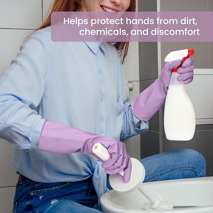 Rubber Cleaning Gloves for Dishwashing, 12 Pairs Reusable Kitchen Gloves for Washing Dishes and Household Cleaning, Colorful Gloves with Flocked Lining and Non-Slip Grip, Perfect for Women Men - M
