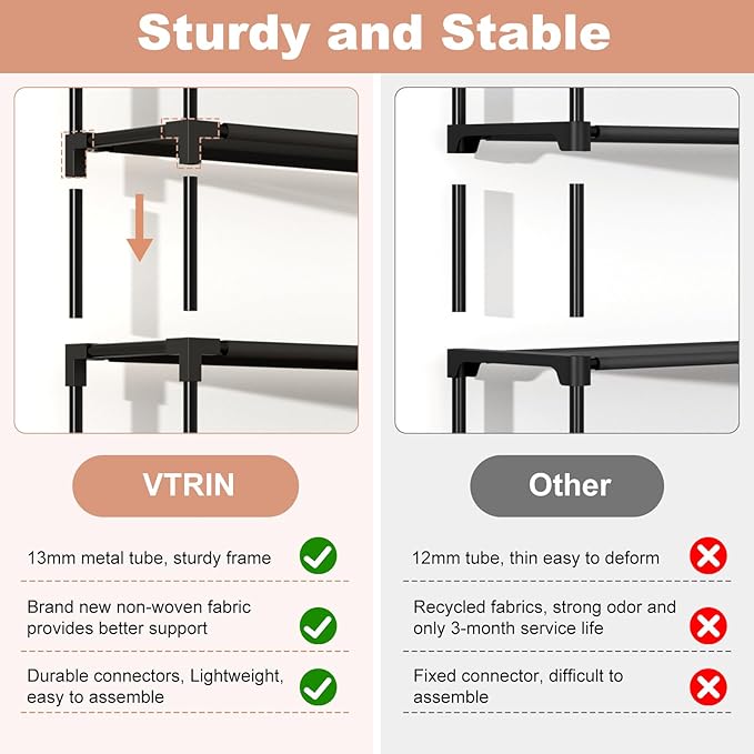 VTRIN 10 Tier Shoe Rack Tall Large Capacity Wide Shoe Organizer with Two Hooks Sturdy Metal Shoe Shelf for Entryway, Closet, Bedroom