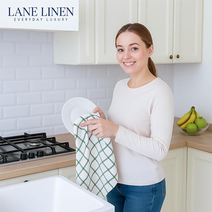 LANE LINEN Kitchen Towels Set - Pack of 12 Cotton Dish Towels for Drying Dishes, 18”x 28”, Premium Hand Towels, Tea Towel, Quick Drying Kitchen Towel Set - Olive