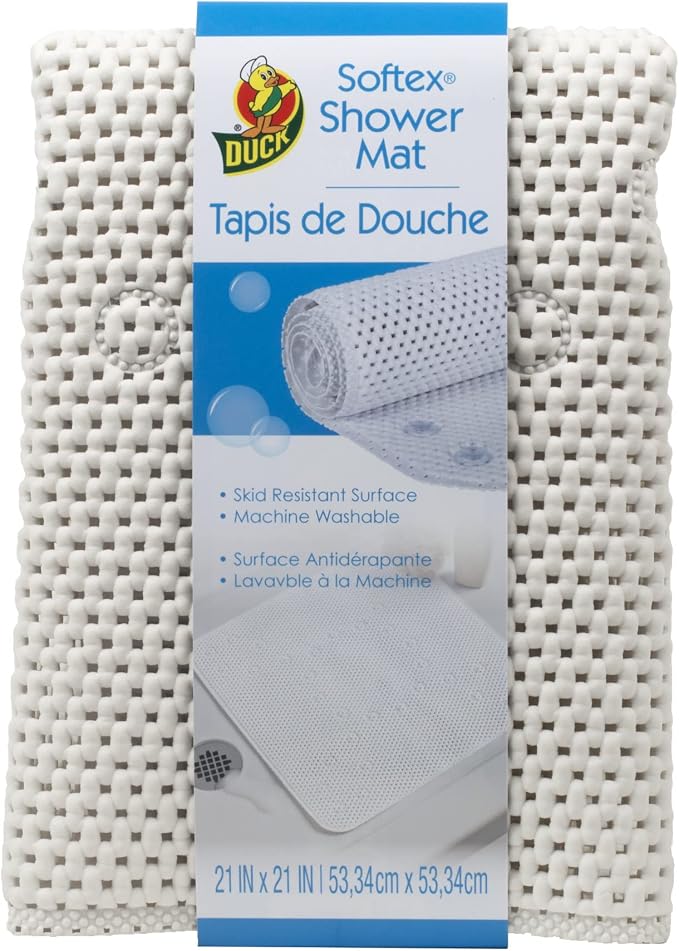 Duck Brand Softex Shower Mat, Machine Washable, 21 x 21 Inches, White, Skid Resistant (285154)