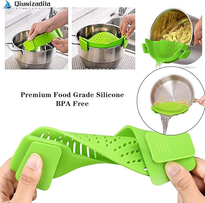 Clip-on Kitchen Food Strainer for Spaghetti, Pasta, Meat, Fruits, Vegetables. Silicone Kitchen Food Strainer for Pots & Bowls