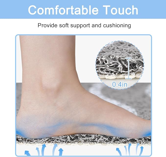 Square Shower Mat 32x32 Inch Non Slip Large Bath Mat for Inside Shower Loofah Soft Textured Bathroom Floor Mat Foot Massage Scrubber for Wet Area, Not Suction Cups, Quick Drying (White Wave Lines)