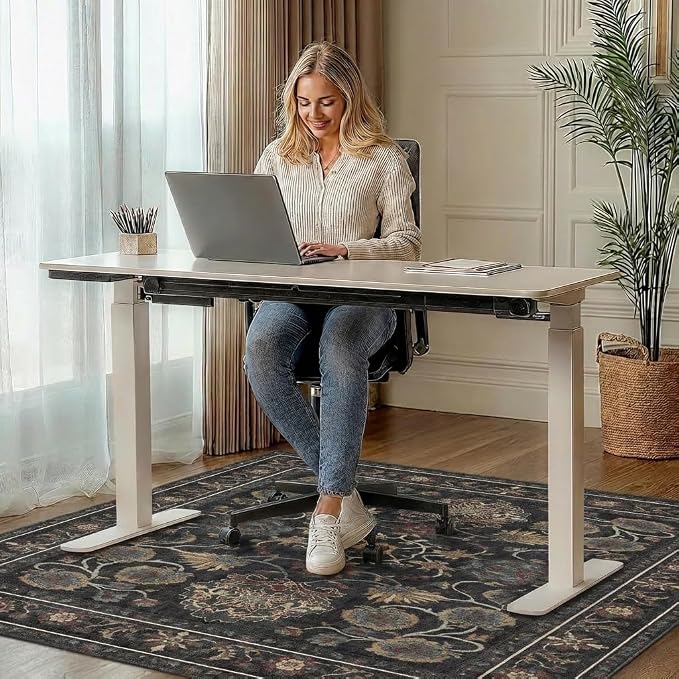 48"x72" Office Chair Mat for Hardwood Tile Floor, Under Desk Carpet Protector for Rolling Computer Chair Mat, Machine Washable Area Rug, Anti-Slip 1/5" Thick Low Pile Thin Vinyl Floor Mat, Charcoal