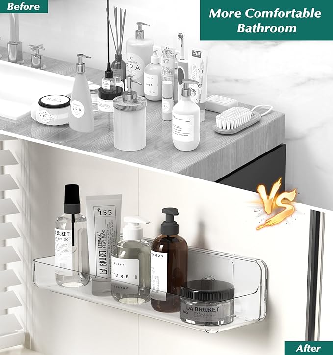 Shower shelves, Adhesive Clear Acrylic Bathroom caddy Organizer | Large Capacity, Adhesive Shower Caddy, Waterproof and Rustproof, Multiple Drainage Holes, Suitable for Bathroom