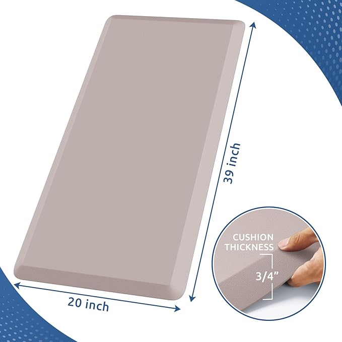 KitchenClouds Kitchen Mat Cushioned Anti Fatigue Rug 20"x39" Water Resistant, Non Slip, Standing and Comfort Desk/Floor Mats for House Sink Office (Khaki)