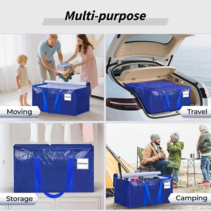 16 Pack Extra Large Heavy Duty Moving Bags, Blue Storage Bins with Lids, Reinforced Handles & Heavy-Duty Zippers Moving Boxes Storage Bags Totes for Clothes Packing, Dorms, College Supplies, Blue