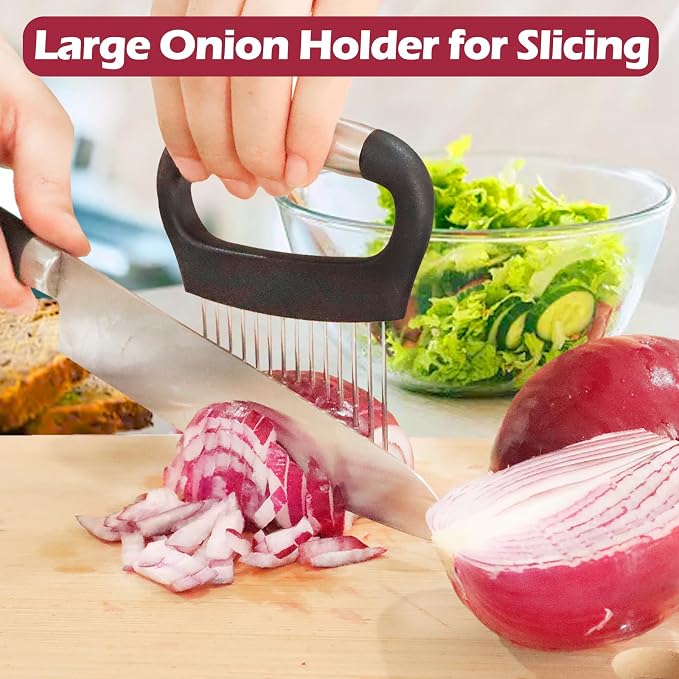 JAYVAR Large Onion Holder for Slicing, 3Pieces Large Tomato Slicer,304 Stainless Steel Onion Chopper Vegetable Cutter for Potato Lemon, Meat Tenderizer Tool, Kitchen Food Slicer Guide for Neat Slicing