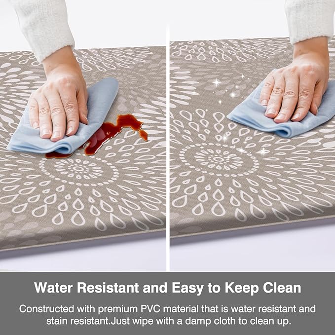 LuxStep Kitchen Mats for Floor,Cushioned Rug Anti-Fatigue Mats for Kitchen Decor Accessories,Waterproof Non-Slip Mats and Rugs Set for Office,Floor,Laundry 17.3"×30"+17.3"×47",Khaki