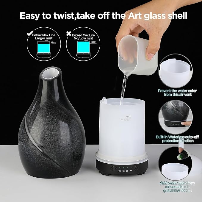 INRORANS Star River Aromatherapy Diffuser - 160ml Ultrasonic Essential Oil Diffuser with 7-Color LED Night Light, Cool Mist Humidifier, Intermittent Mode & Auto Shut-Off for Home, Gift